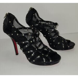 Bumper Stiletto Heels Pumps Women's 8.5 Black Studded Netting Dancer Stripper